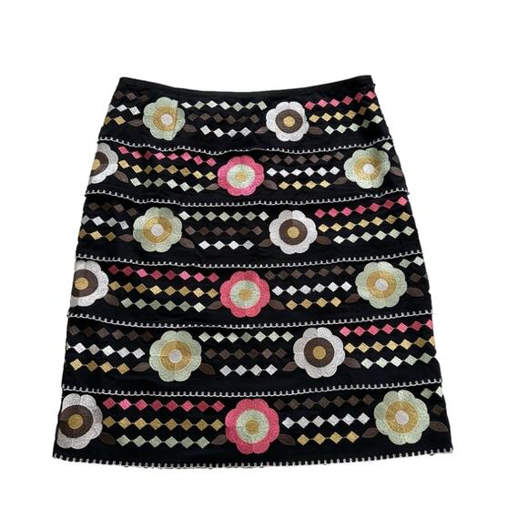 Etcetera Skirt Black Multicolored Floral Embroidered Tiered Pencil Skirt Size 6 - Picture 1 of 9
